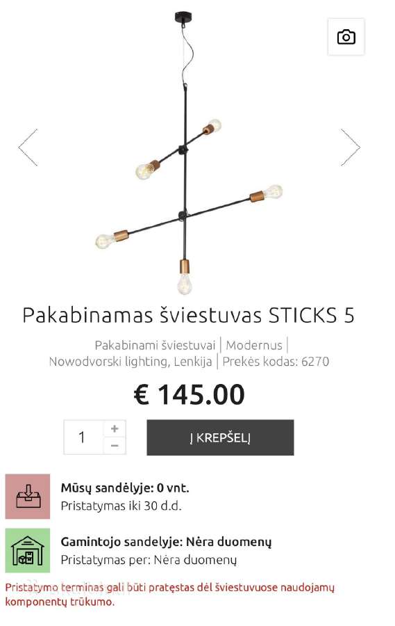 Pakabinamas šviestuvas - nuotraukos Nr. 3