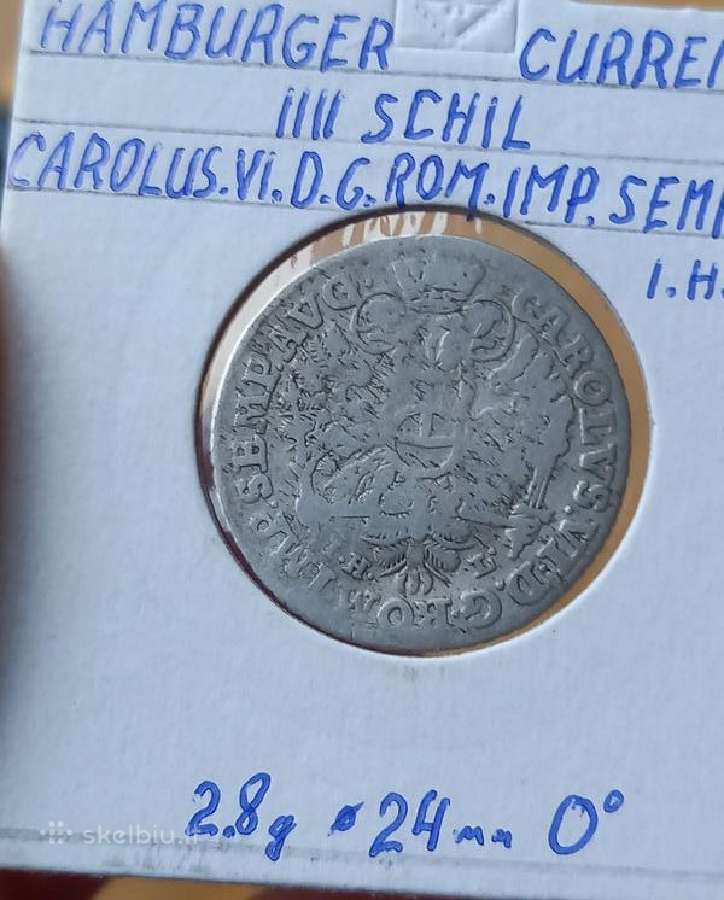 Vokietija- Hamburgas 1728 4 šilingai (sidabras) - nuotraukos Nr. 2