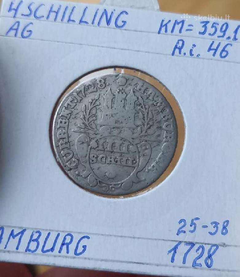 Vokietija- Hamburgas 1728 4 šilingai (sidabras)
