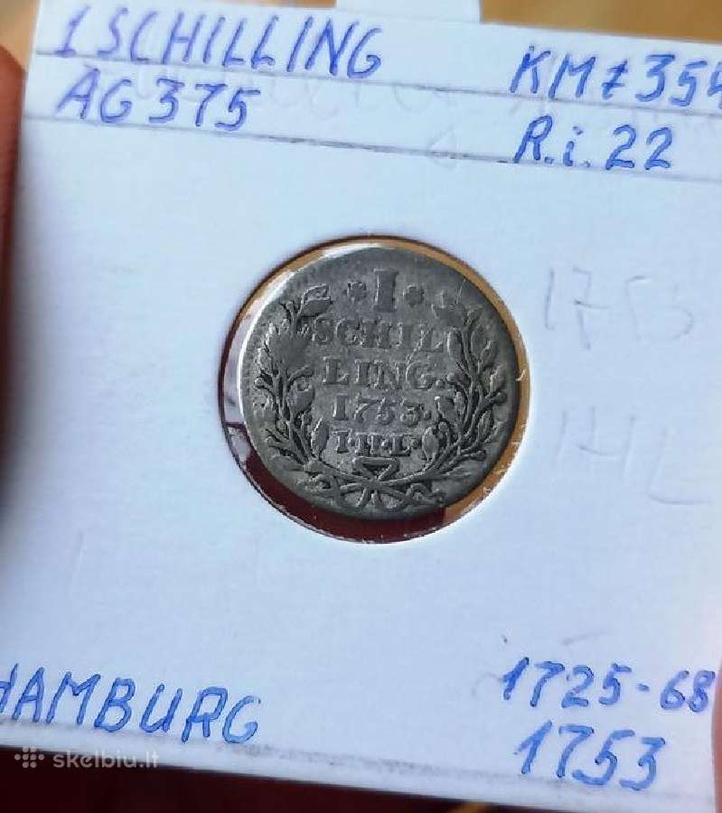 Vokietija- Hamburgas 1753 1 šilingas (sidabras)