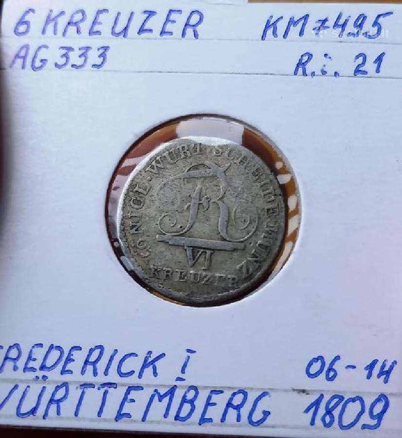 Vokietija- Viurtemberg 1809 6 kreicer (sidabras)