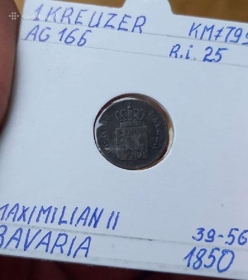 Vokietija- Bavarija 1850 1 kreiceris (sidabras)