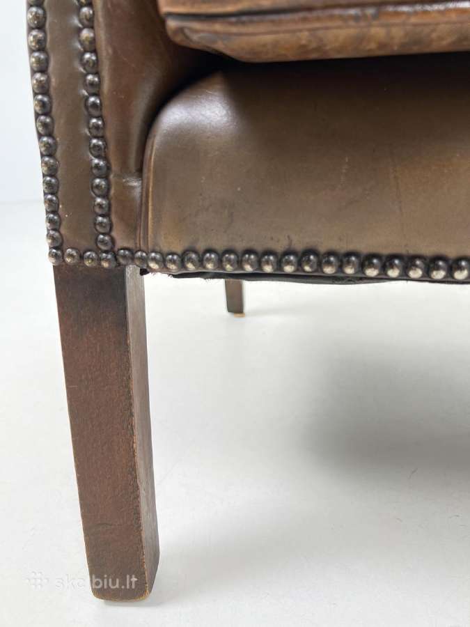 Chesterfield medinio rėmo fotelis ruda oda - nuotraukos Nr. 7