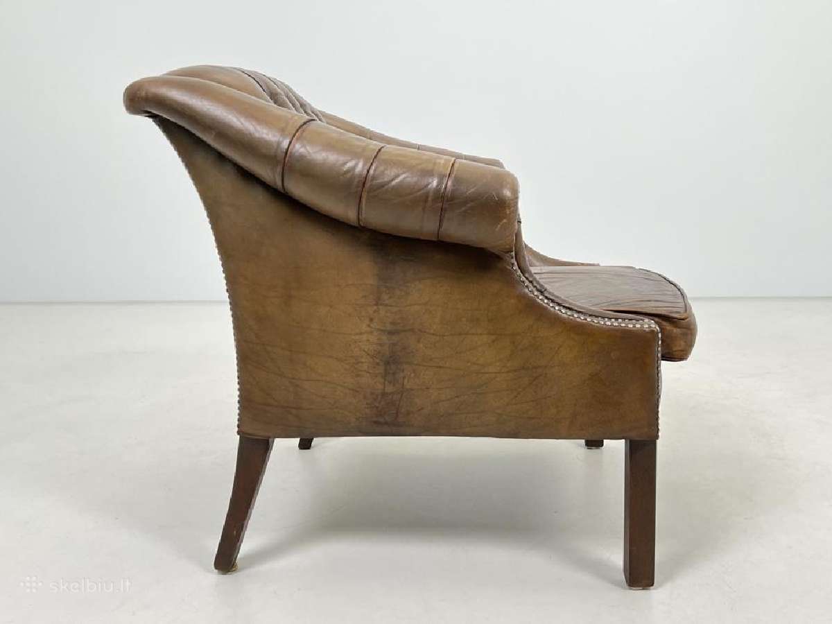 Chesterfield medinio rėmo fotelis ruda oda - nuotraukos Nr. 8