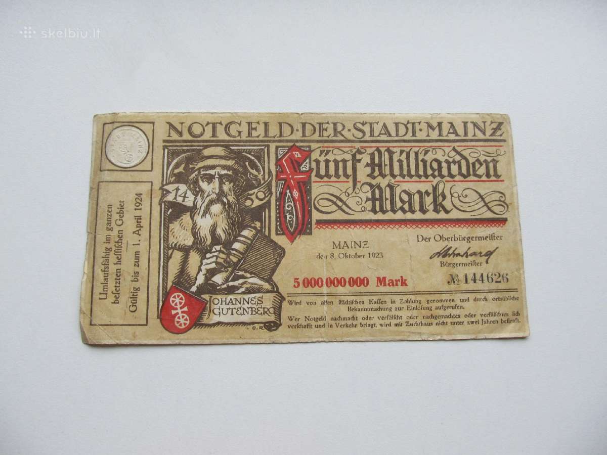 5 milijardai markiu , Mainz Vokietija , 1923