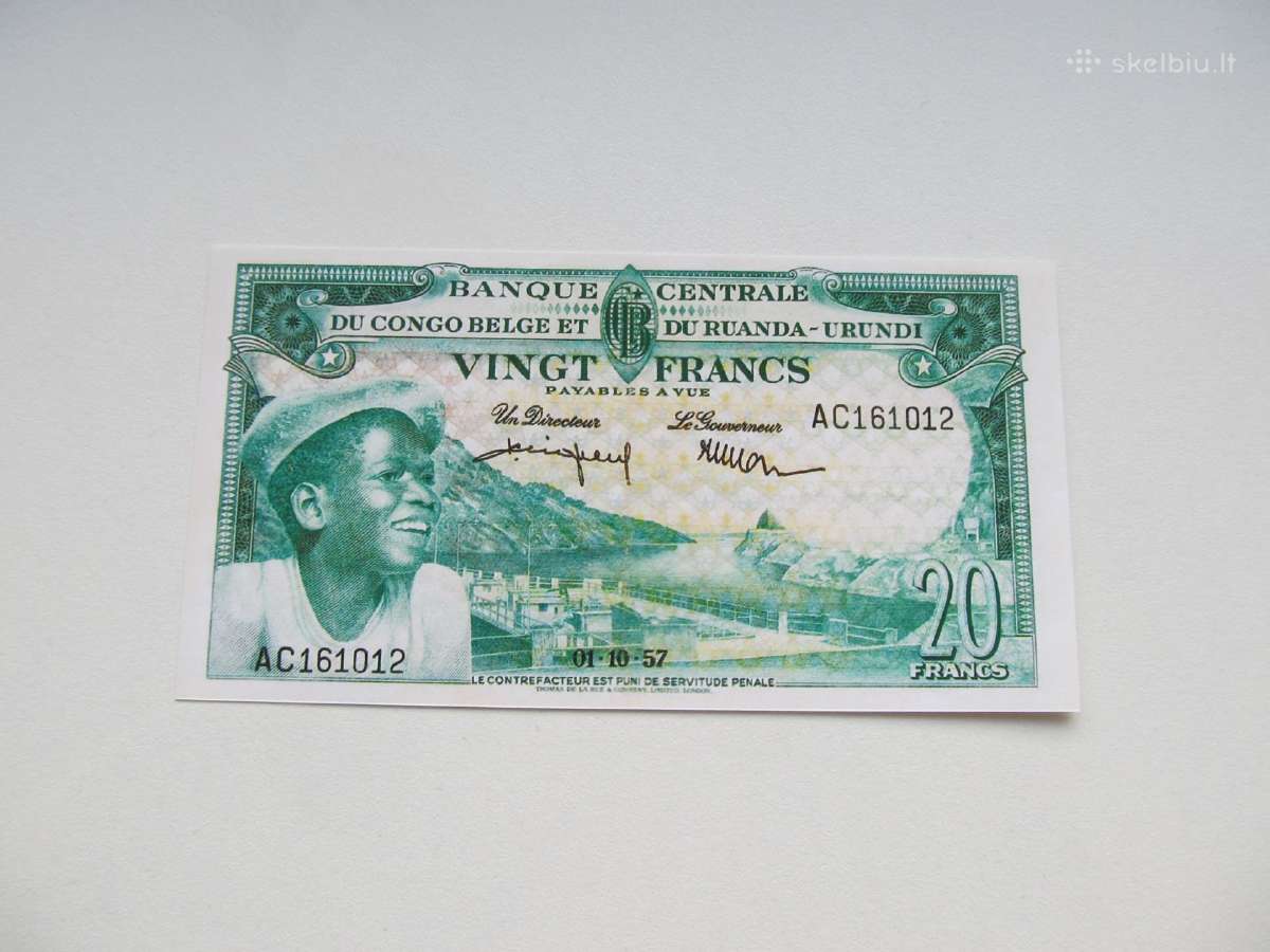 20 franku , Belgijos Kongas , 1957