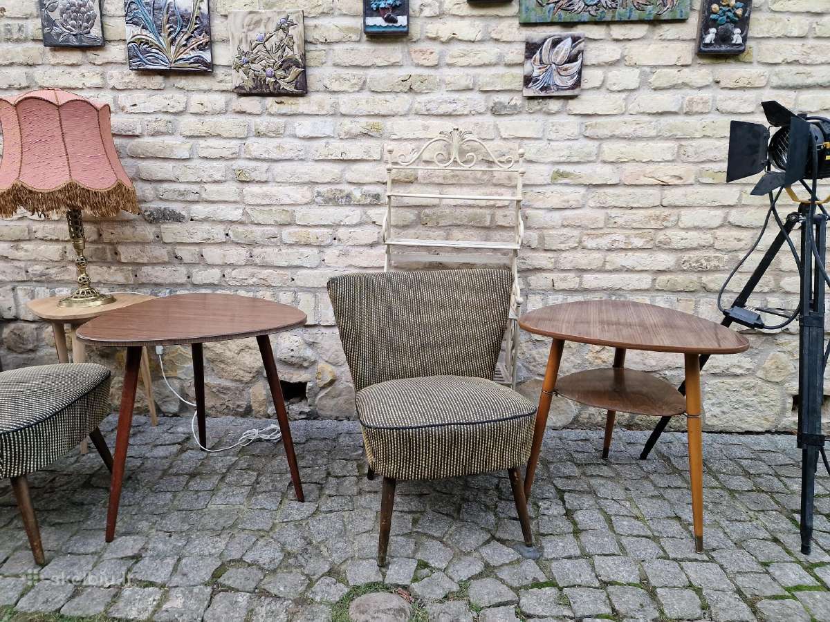 Vintažiniai mid century trikojai kavos staliukai - nuotraukos Nr. 28