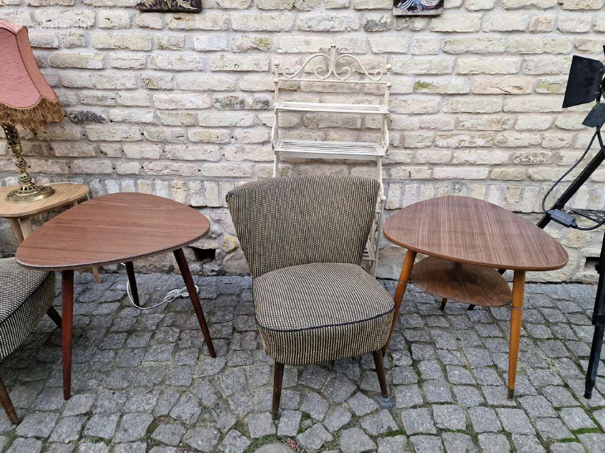 Vintažiniai mid century trikojai kavos staliukai - nuotraukos Nr. 29