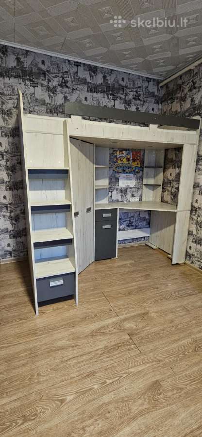 Dviaukštė lova, 200x80, balta/pilka