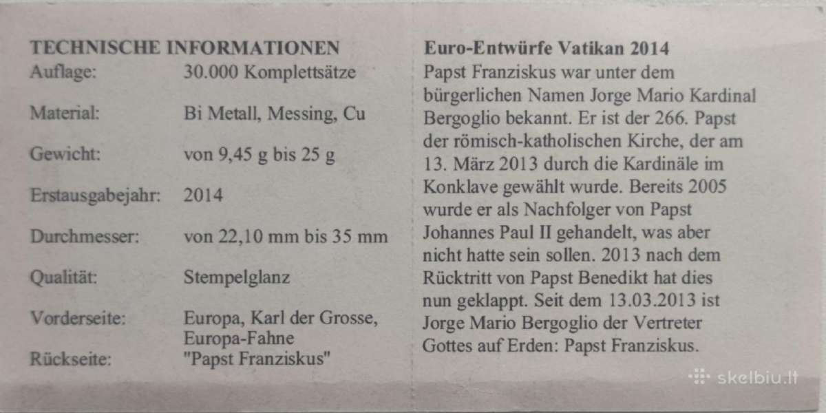8 Fantasy monetos iš Vatikano - nuo 1 cento iki 2 - nuotraukos Nr. 4