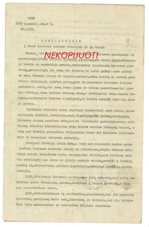 Partizanų atsišaukimas 1953 m.