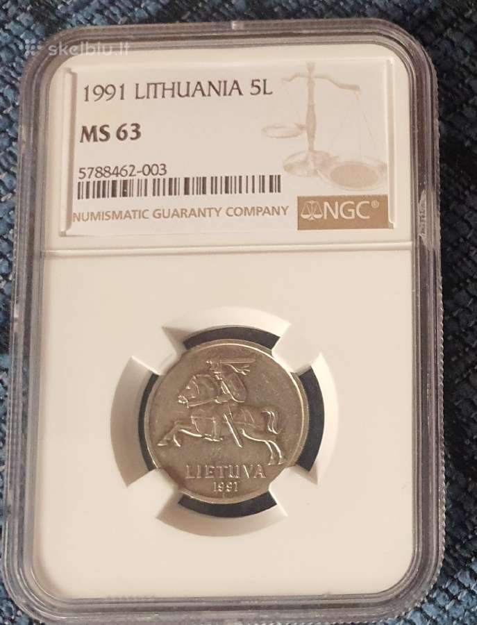Moneta 5 litai 1991 Ms63 - nuotraukos Nr. 2