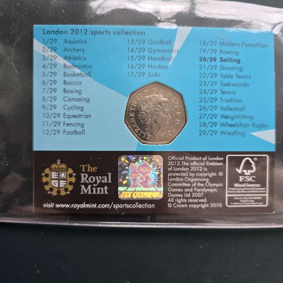 D. Britanija 2011 50 pence Buriavimas kortelėje - nuotraukos Nr. 2