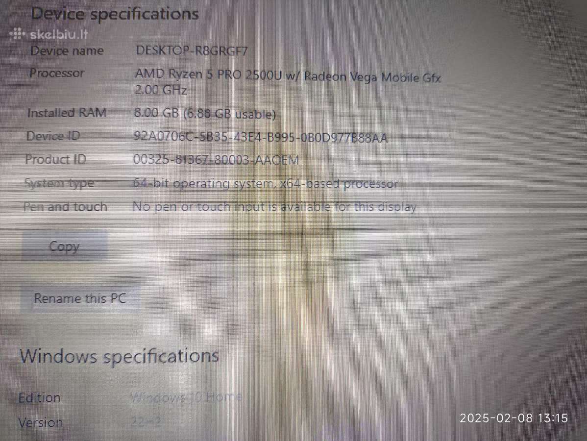 Thinkpad A285 12.5 HD Ryzen 5 2500u 8gb 256gb SSD - nuotraukos Nr. 4