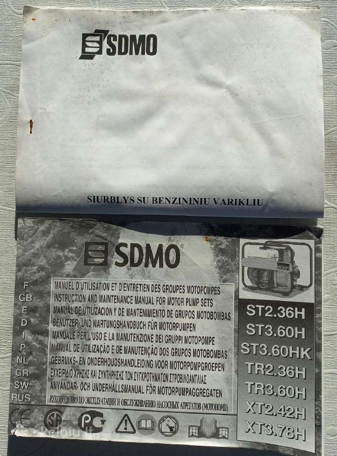 Vandens siurblys Sdmo Tr2,36h, variklis Honda - nuotraukos Nr. 5