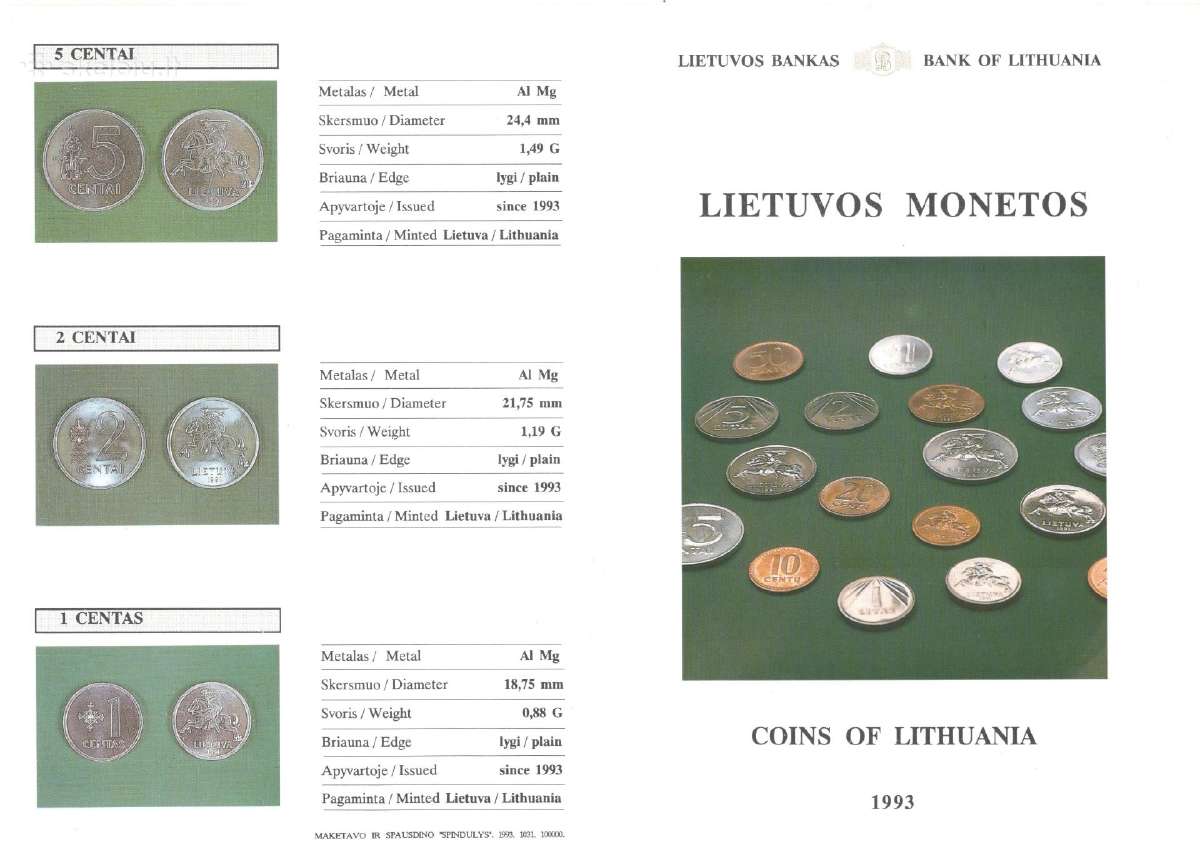 Lankstinukas Lietuvos monetos 1993