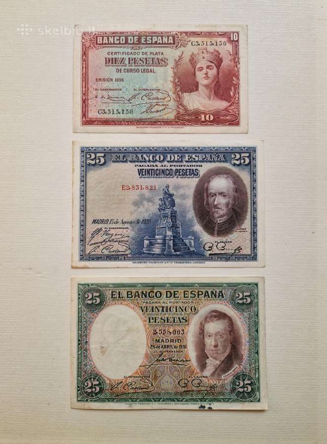10 25 25 pesetas Ispanija tarpukaris