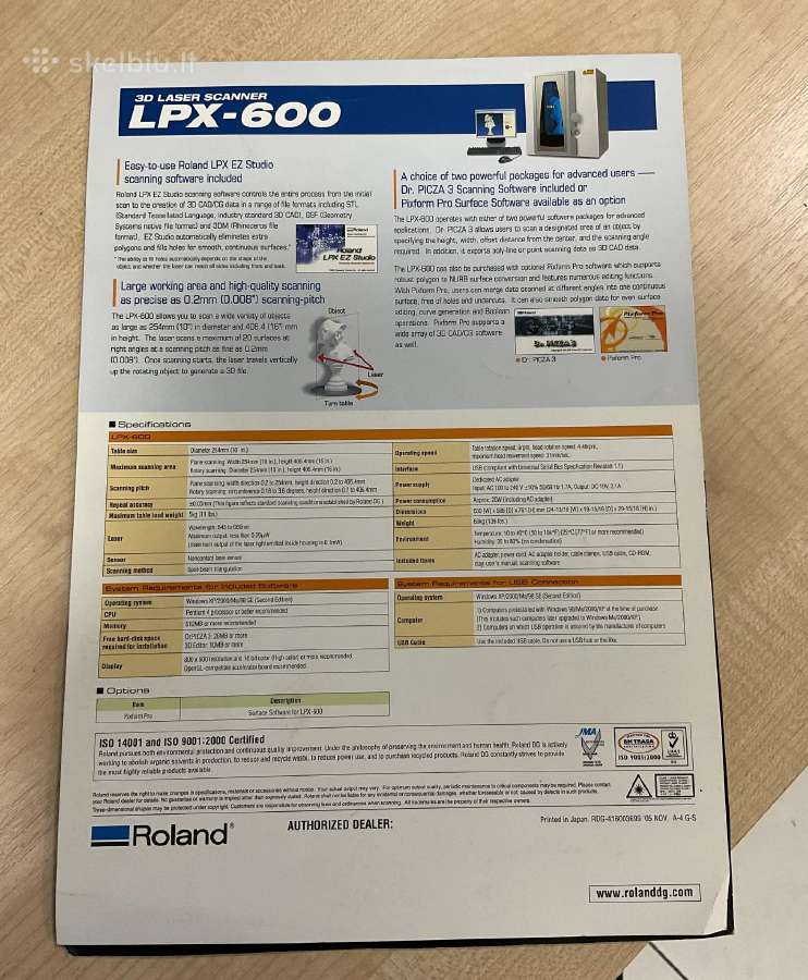 Lazerinis skaneris Roland 3D Picza Lpx-600 - nuotraukos Nr. 8