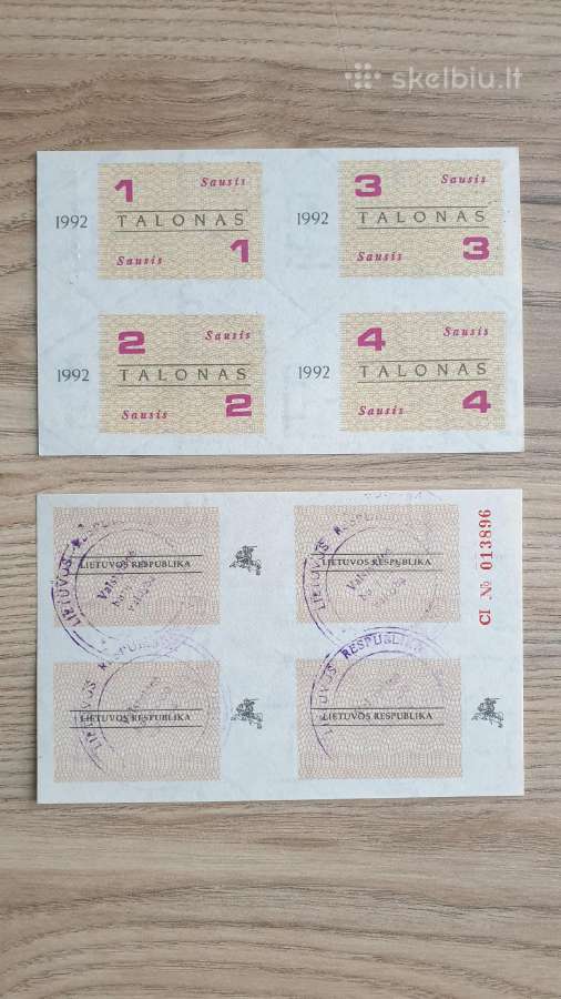 1992 m.reti Sausio mėnesio su anspausdais maisto t