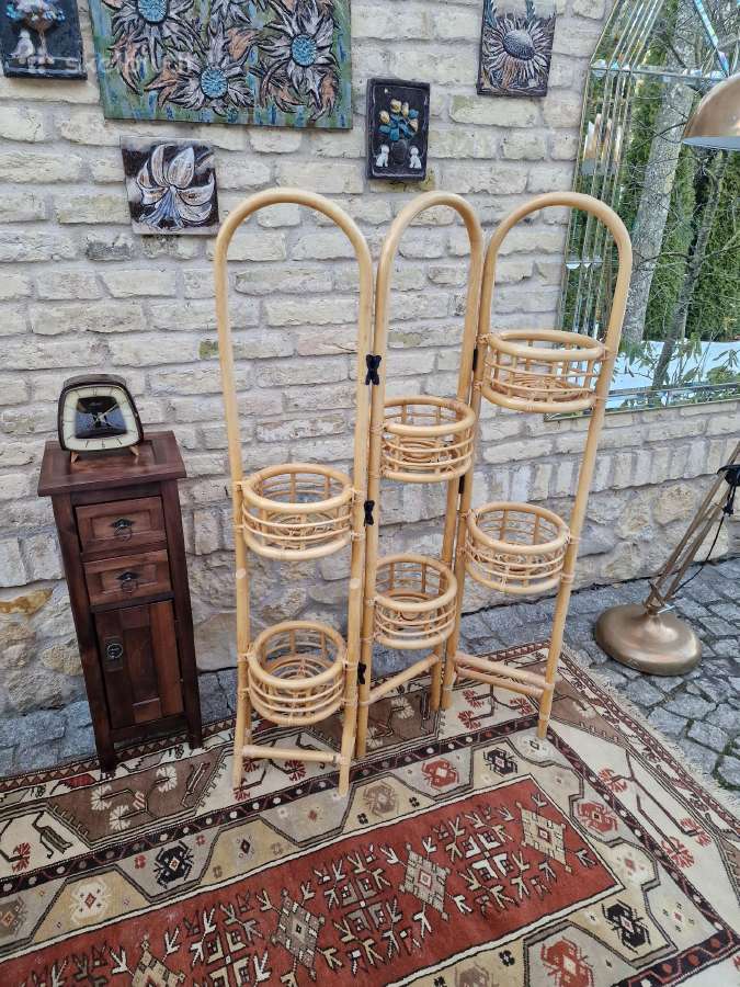 Vintažinė mid century ratango gėlių etažerė - nuotraukos Nr. 2