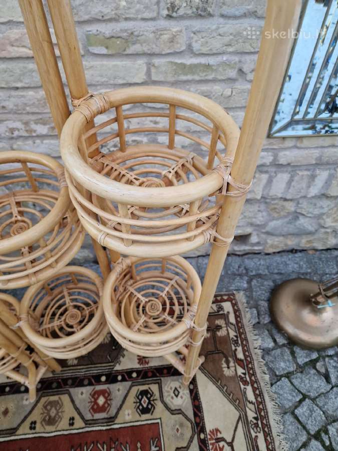 Vintažinė mid century ratango gėlių etažerė - nuotraukos Nr. 3