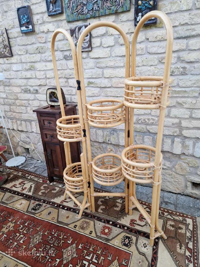 Vintažinė mid century ratango gėlių etažerė - nuotraukos Nr. 4