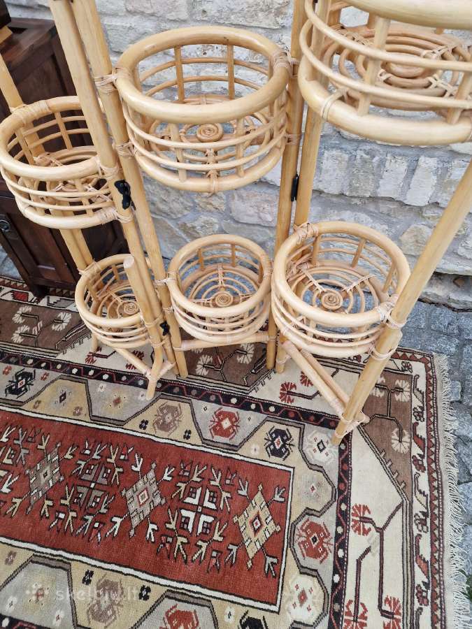 Vintažinė mid century ratango gėlių etažerė - nuotraukos Nr. 5