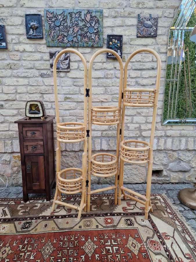 Vintažinė mid century ratango gėlių etažerė - nuotraukos Nr. 6