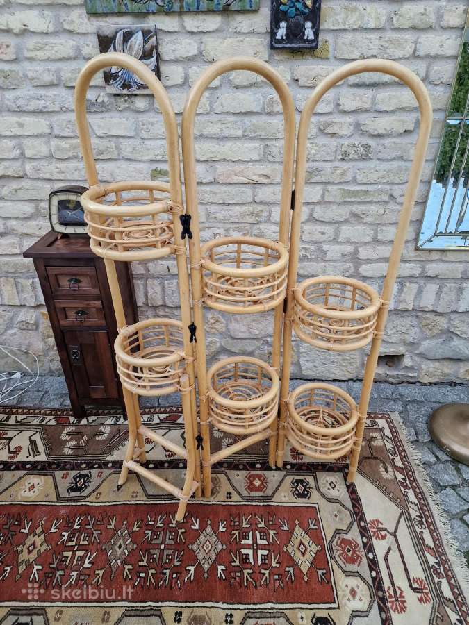 Vintažinė mid century ratango gėlių etažerė - nuotraukos Nr. 8