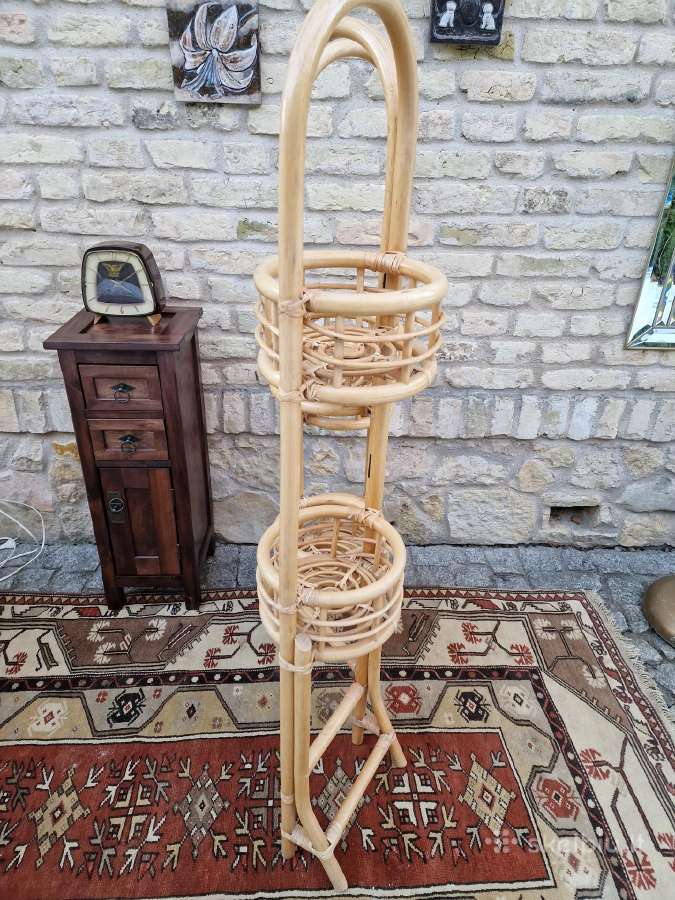 Vintažinė mid century ratango gėlių etažerė - nuotraukos Nr. 9
