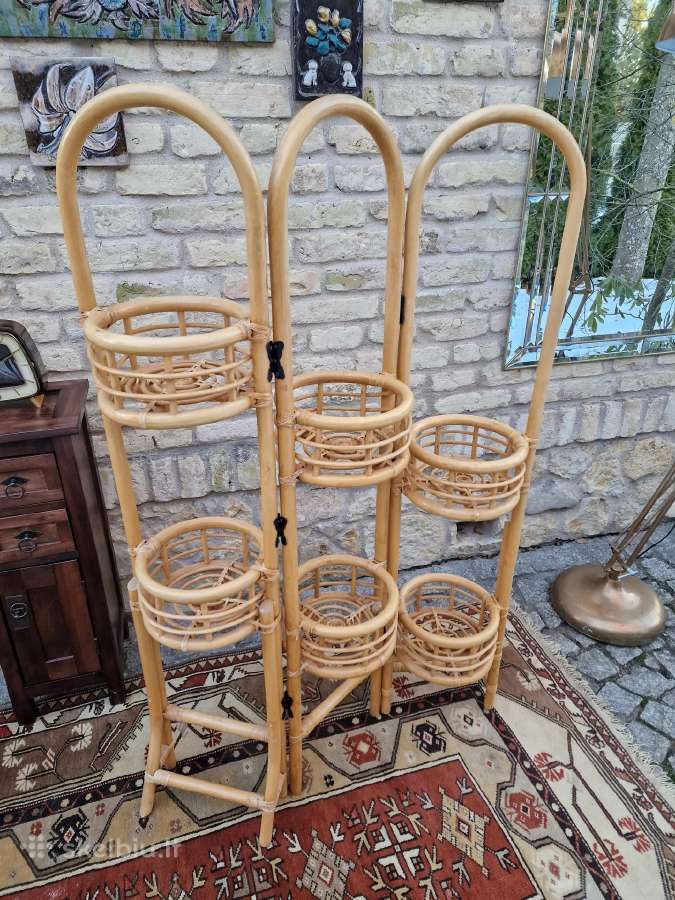 Vintažinė mid century ratango gėlių etažerė - nuotraukos Nr. 10