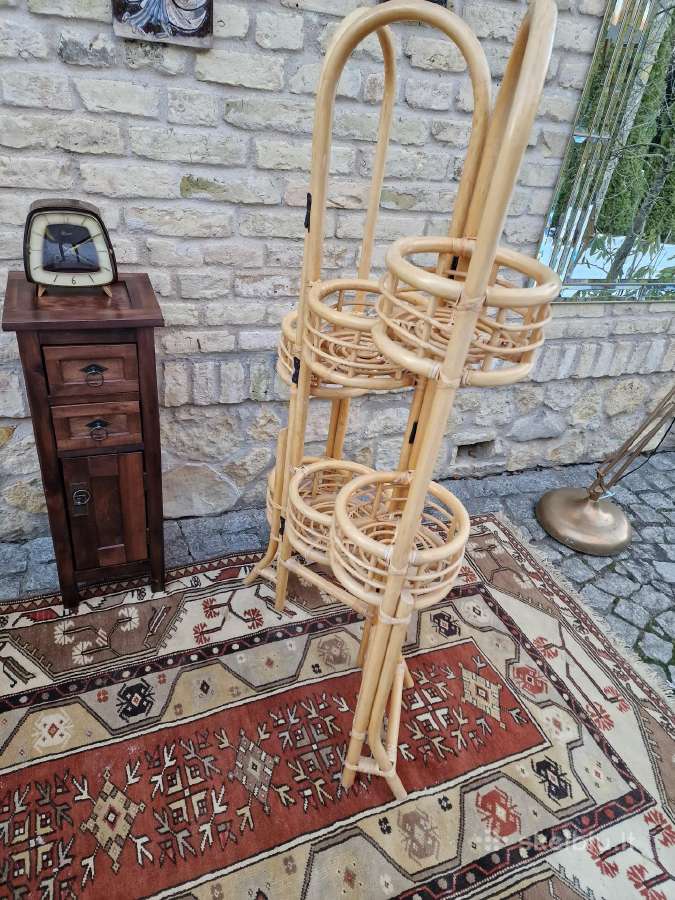 Vintažinė mid century ratango gėlių etažerė - nuotraukos Nr. 11