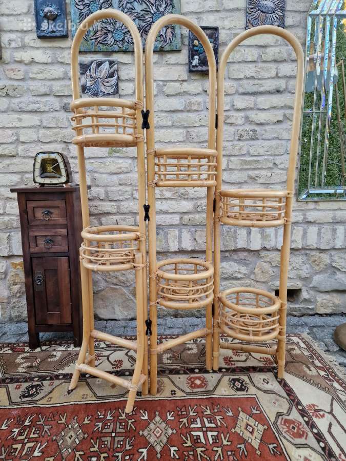 Vintažinė mid century ratango gėlių etažerė - nuotraukos Nr. 12