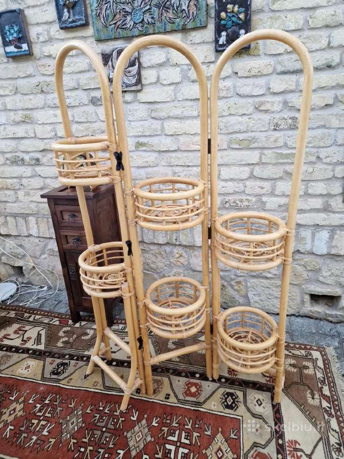 Vintažinė mid century ratango gėlių etažerė - nuotraukos Nr. 14