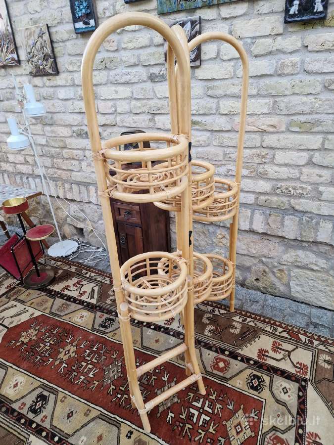 Vintažinė mid century ratango gėlių etažerė - nuotraukos Nr. 15