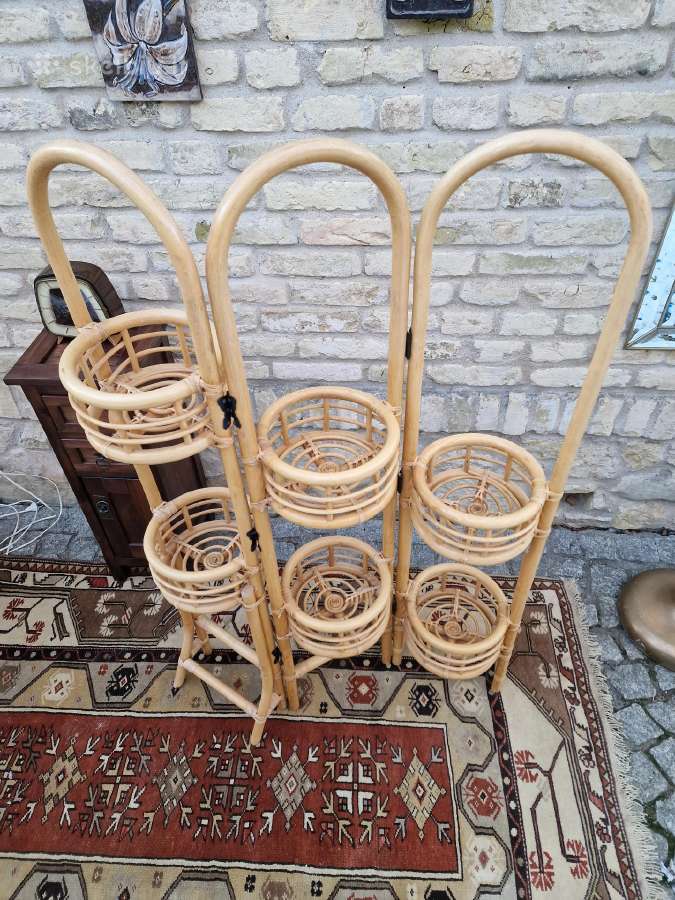Vintažinė mid century ratango gėlių etažerė - nuotraukos Nr. 16