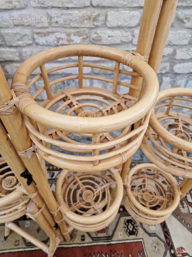 Vintažinė mid century ratango gėlių etažerė - nuotraukos Nr. 17