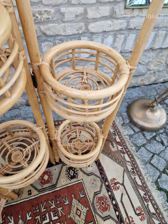 Vintažinė mid century ratango gėlių etažerė - nuotraukos Nr. 18