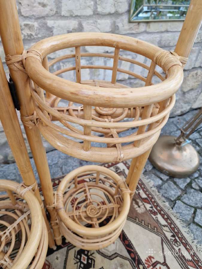Vintažinė mid century ratango gėlių etažerė - nuotraukos Nr. 19