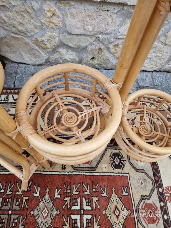 Vintažinė mid century ratango gėlių etažerė - nuotraukos Nr. 20