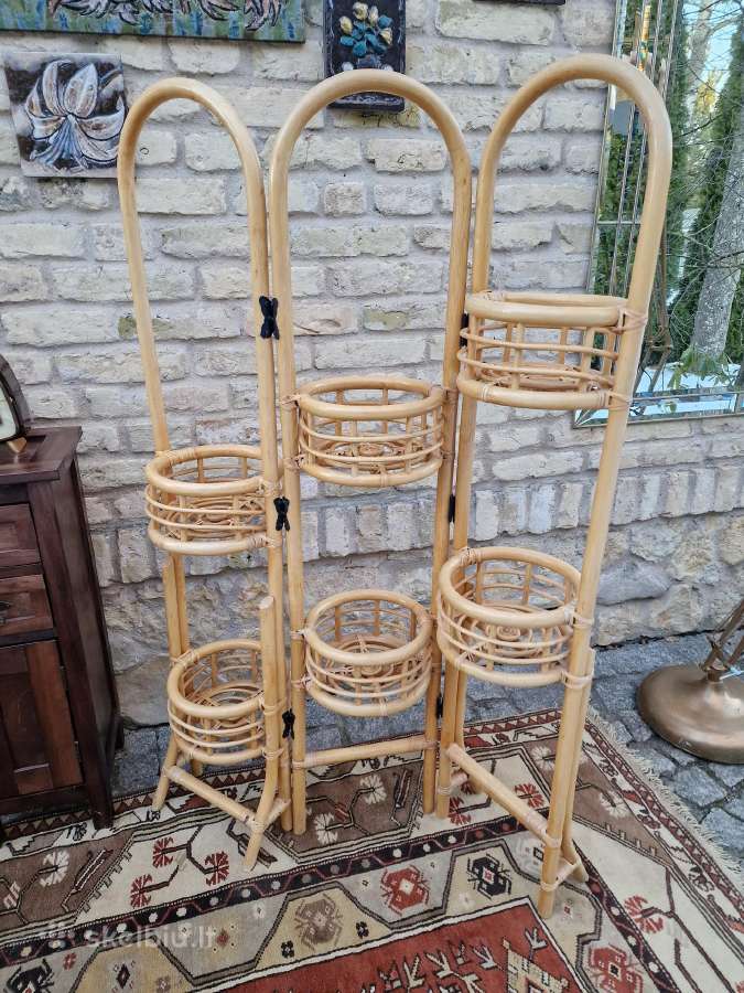 Vintažinė mid century ratango gėlių etažerė - nuotraukos Nr. 30