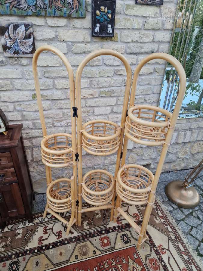 Vintažinė mid century ratango gėlių etažerė - nuotraukos Nr. 31