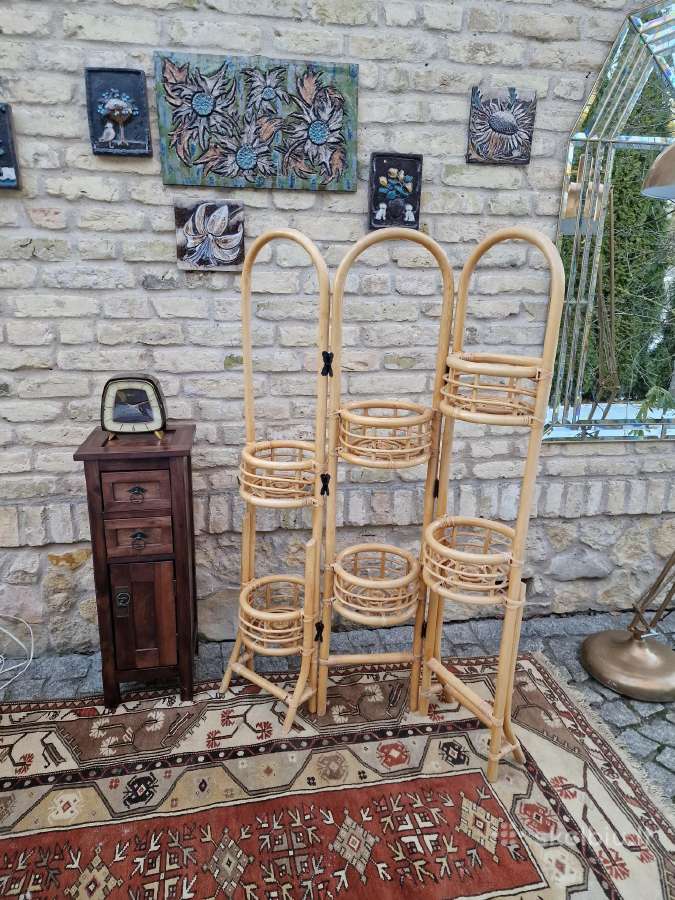 Vintažinė mid century ratango gėlių etažerė - nuotraukos Nr. 32
