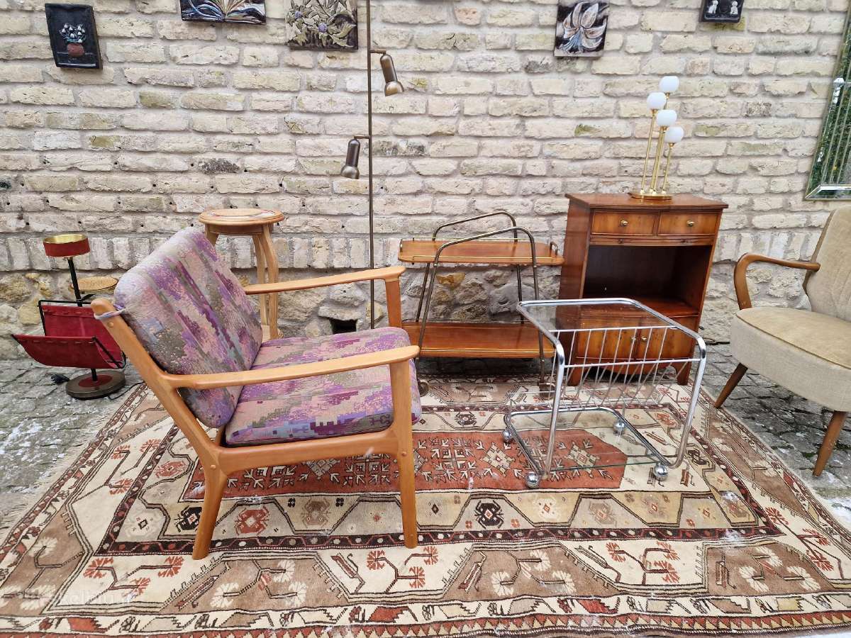 Vintažinis mid century vyšnios masyvo fotelis - nuotraukos Nr. 8