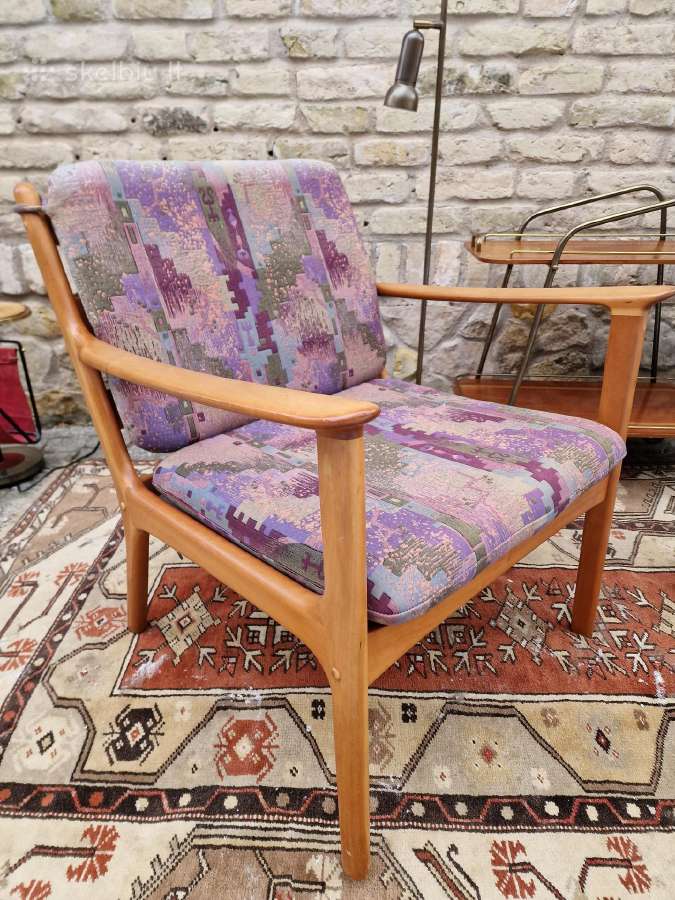 Vintažinis mid century vyšnios masyvo fotelis - nuotraukos Nr. 12
