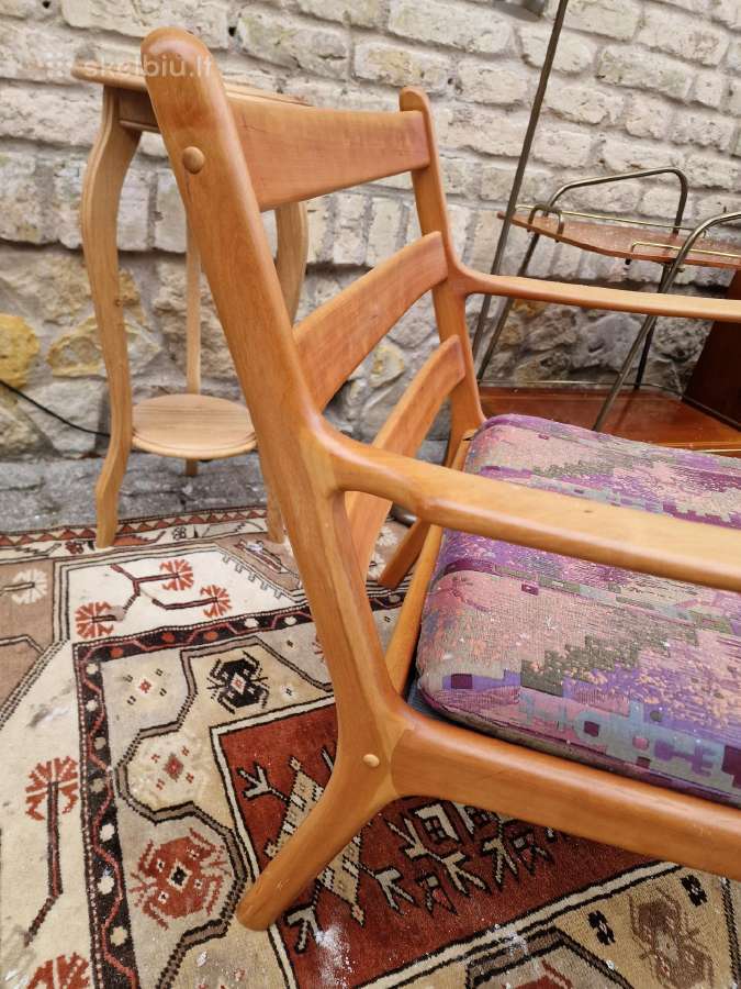 Vintažinis mid century vyšnios masyvo fotelis - nuotraukos Nr. 19
