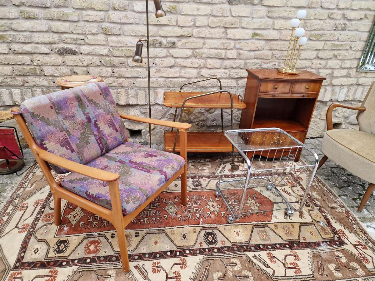 Vintažinis mid century vyšnios masyvo fotelis - nuotraukos Nr. 24