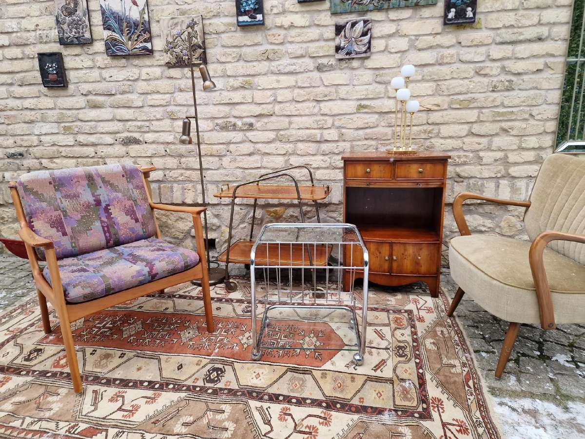 Vintažinis mid century vyšnios masyvo fotelis - nuotraukos Nr. 26