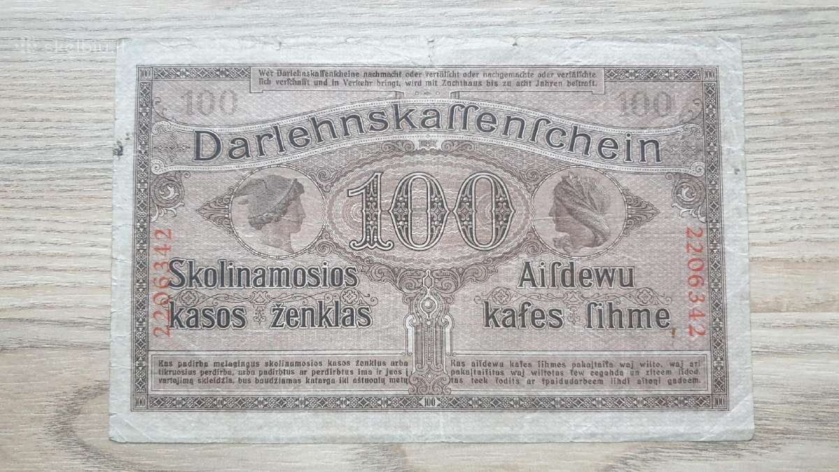 1918 Ost Vokietija Lietuva Lenkija 100 Mark - nuotraukos Nr. 2