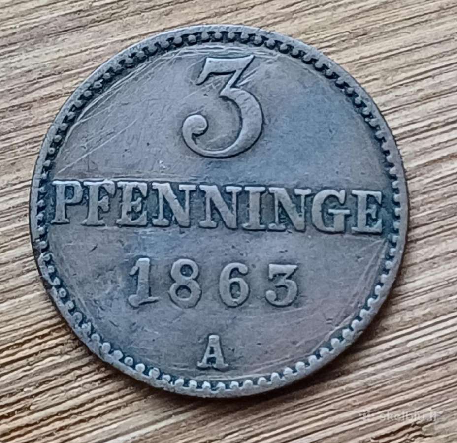 Meklenburgas-šverinas 3 pfenigai 1863 A reta